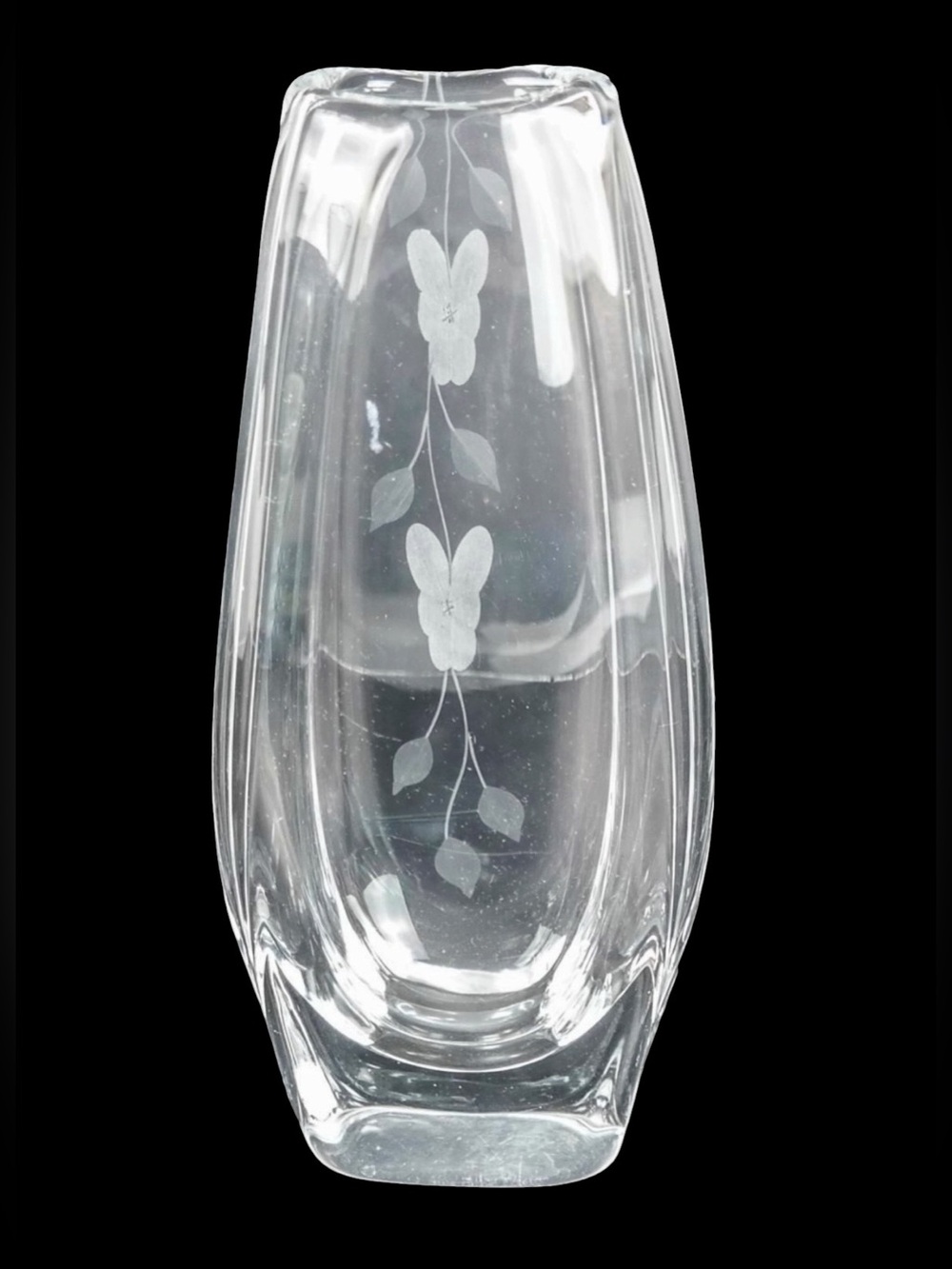 Italian Murano Vintage Blown Glass Vase Carved Flowers